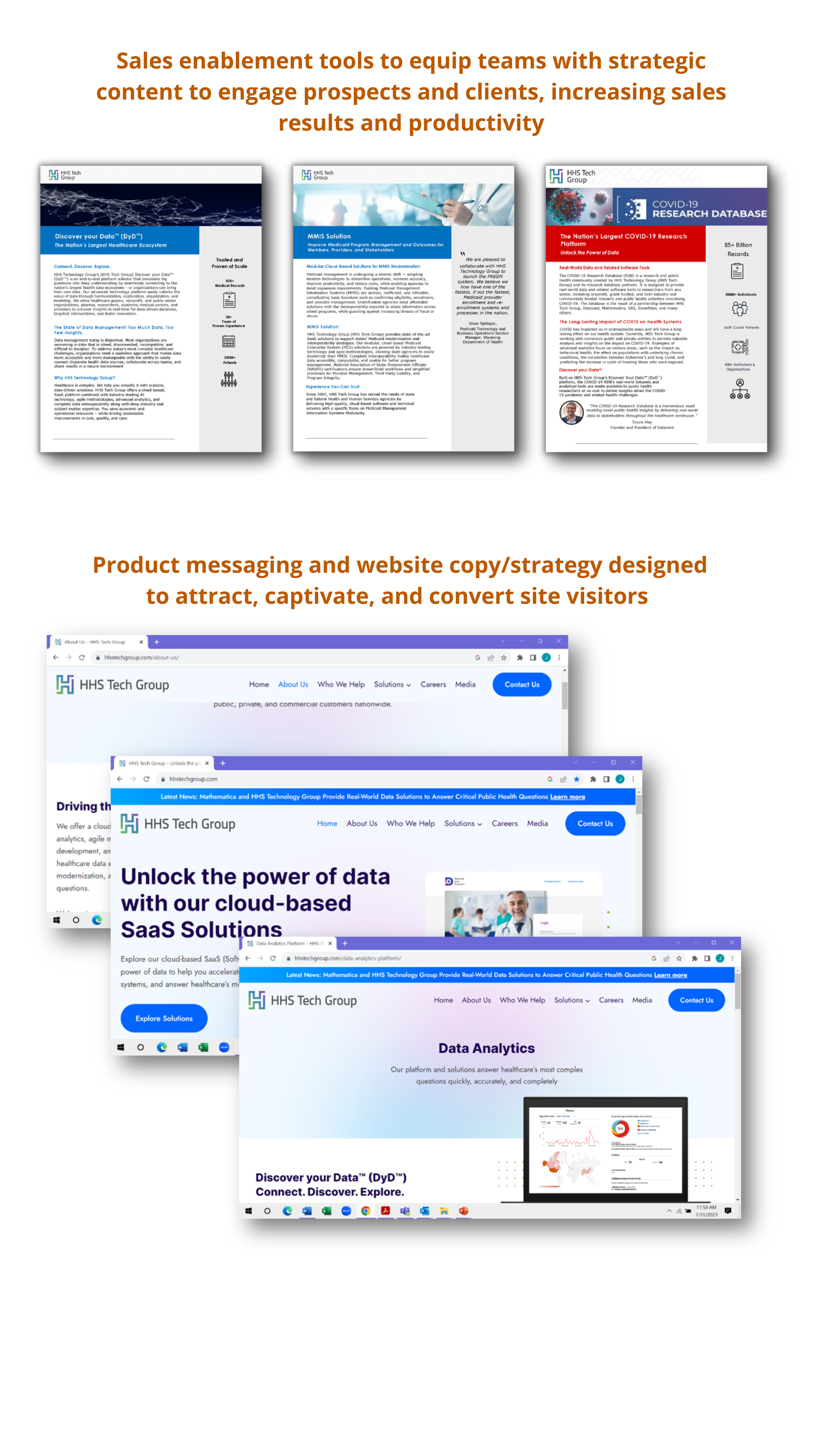 Sales enablement tools to equip teams with strategic content to engage prospects and clients, increasing sales results and productivity